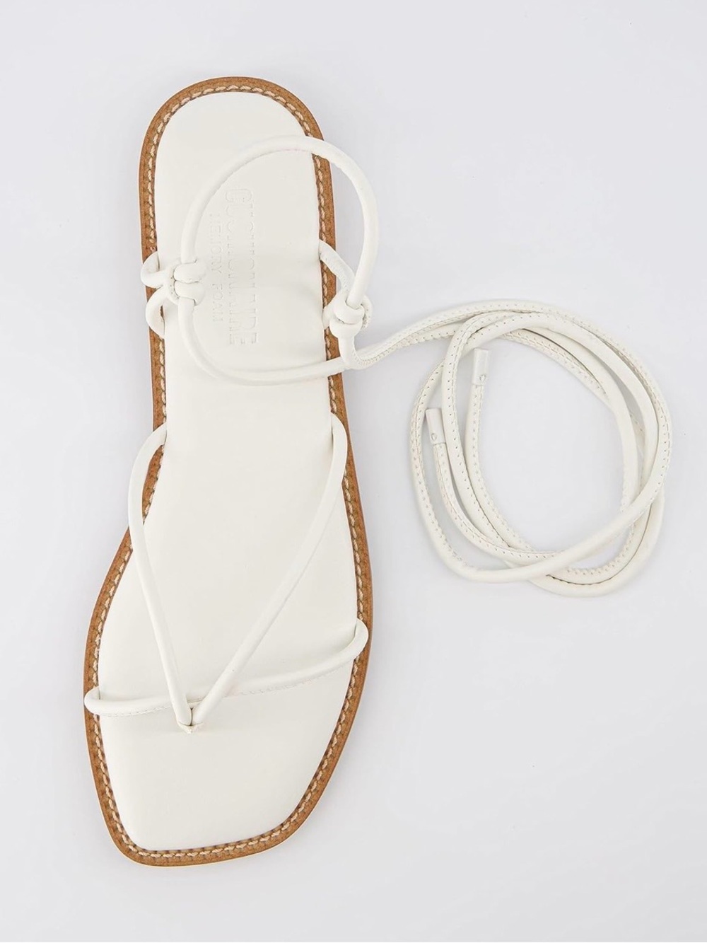 White Leather Lace-Up Flat Sandals